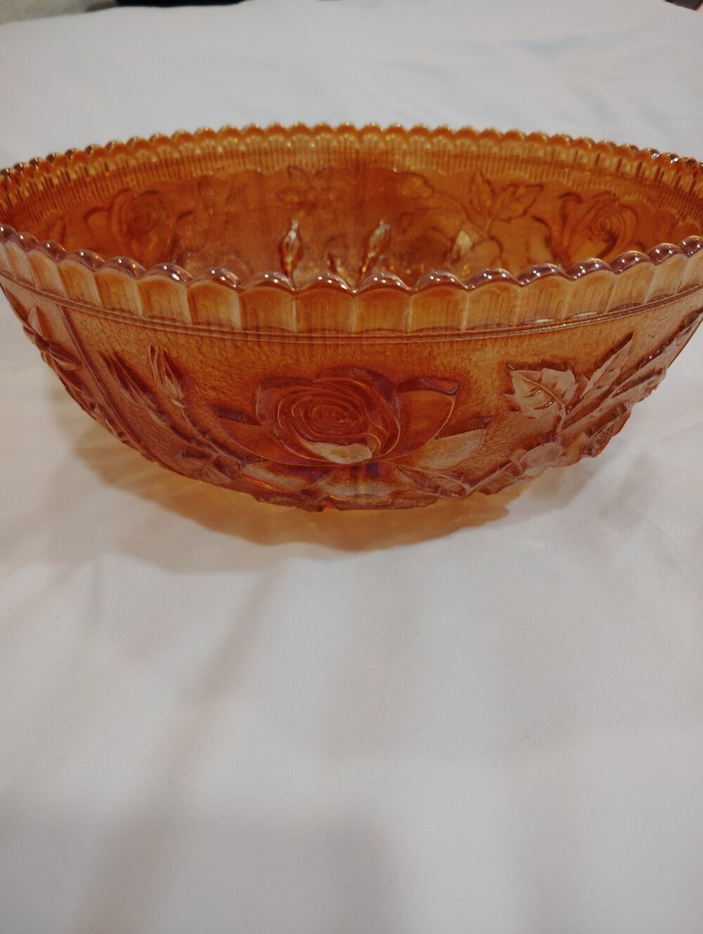 Carnival Glass Amber Glass Rose Relief Decorative Fruit Bowl